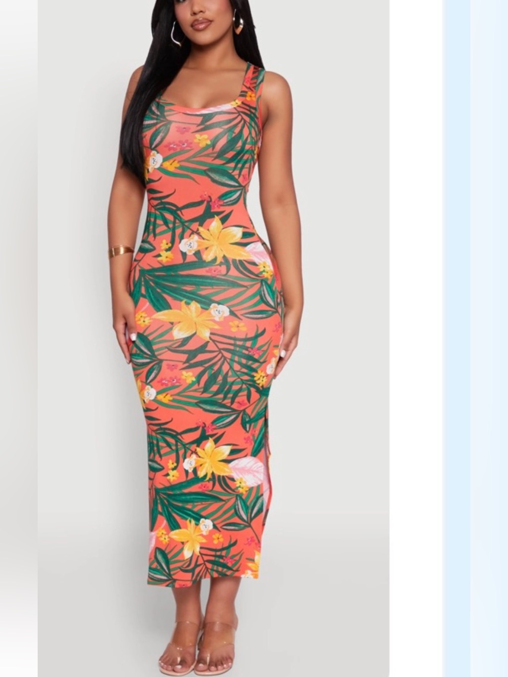 Coral Tropical Floral Dress